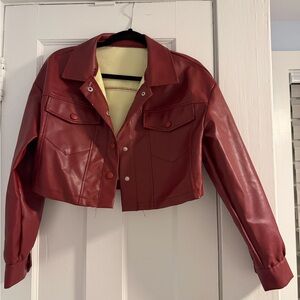 SHEIN Red Cropped Faux Leather Jacket